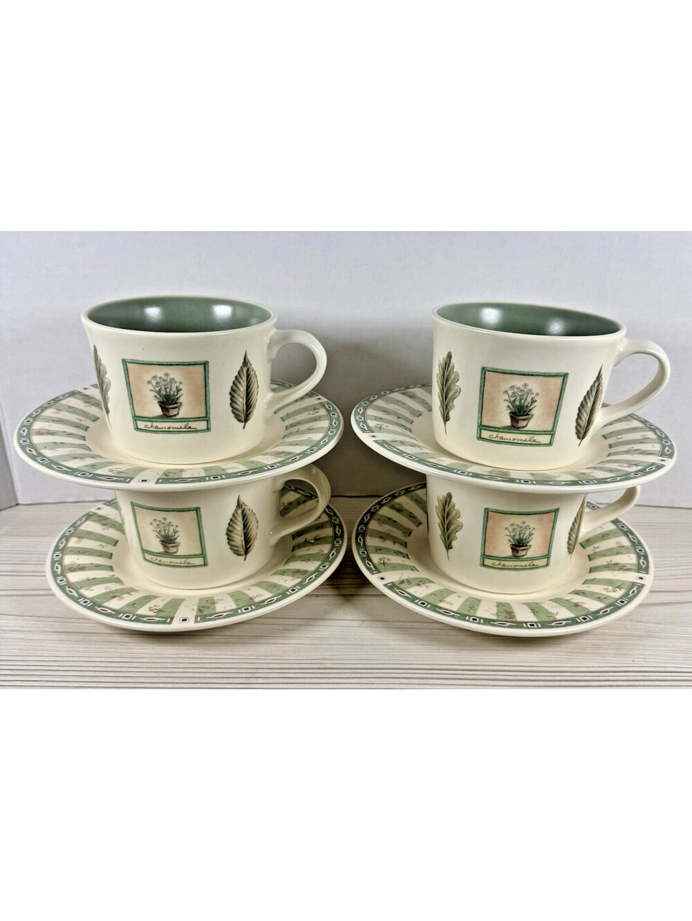 4 Pfaltzgraff Portfolio Naturewood Cups & Saucers Stoneware Set Of 4 USA